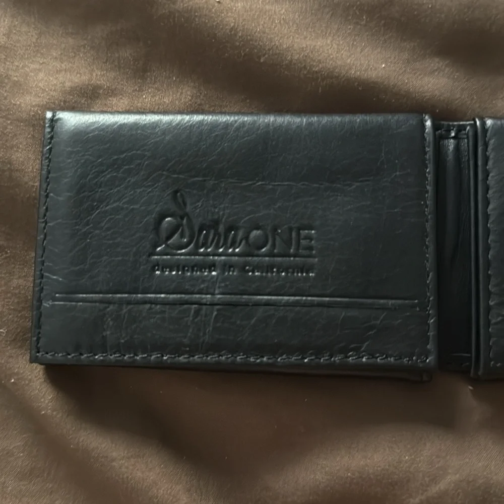 Sara One Black Faux Leather Small Multi-Fold Wallet Business Cardholder